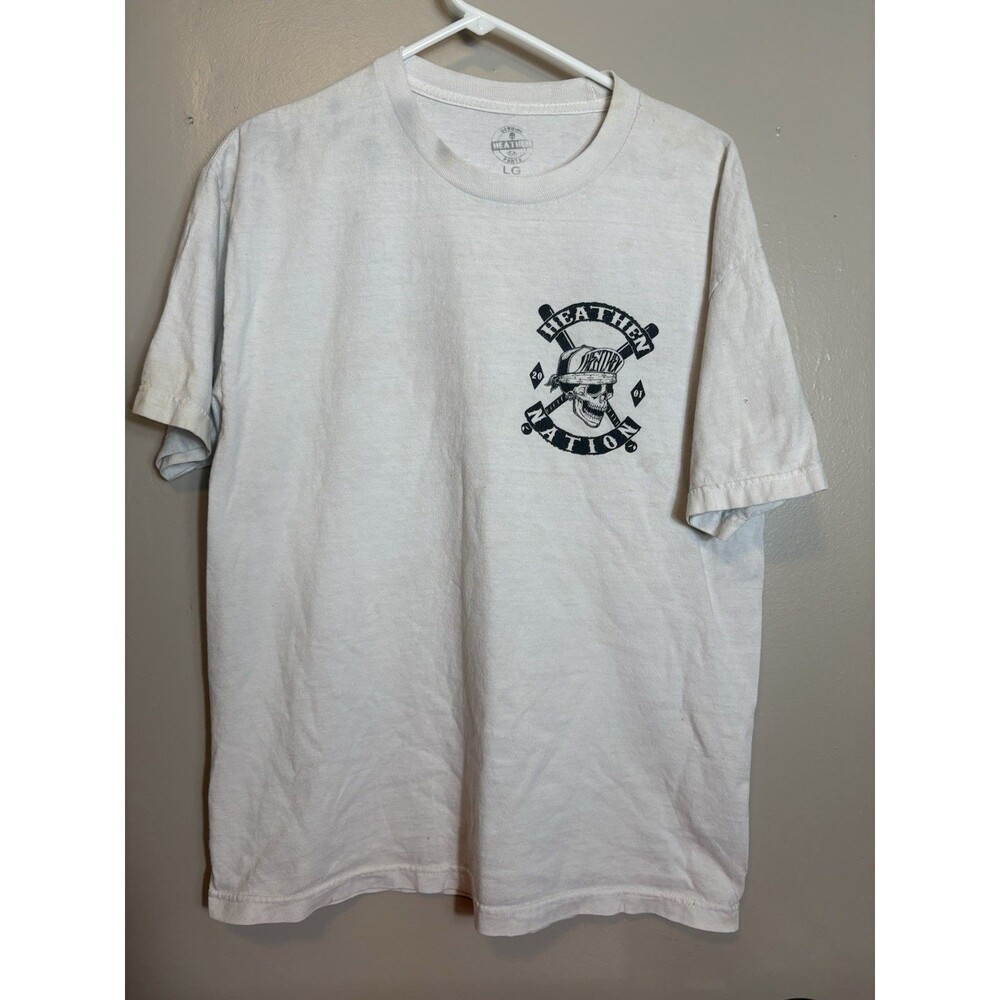 Heathen Nation Skull Graphic T-Shirt Mens Large White Biker Streetwear